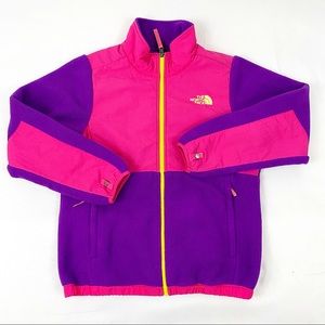 The North Face pink & purple zip-up fleece jacket, girls size L (14/16)
